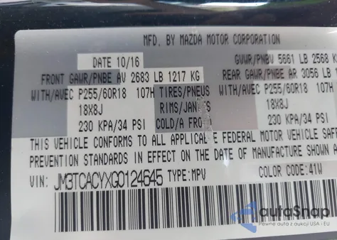 2016 Mazda Cx-9 Touring from USA, damaged, VIN JM3TCACYXG0124645